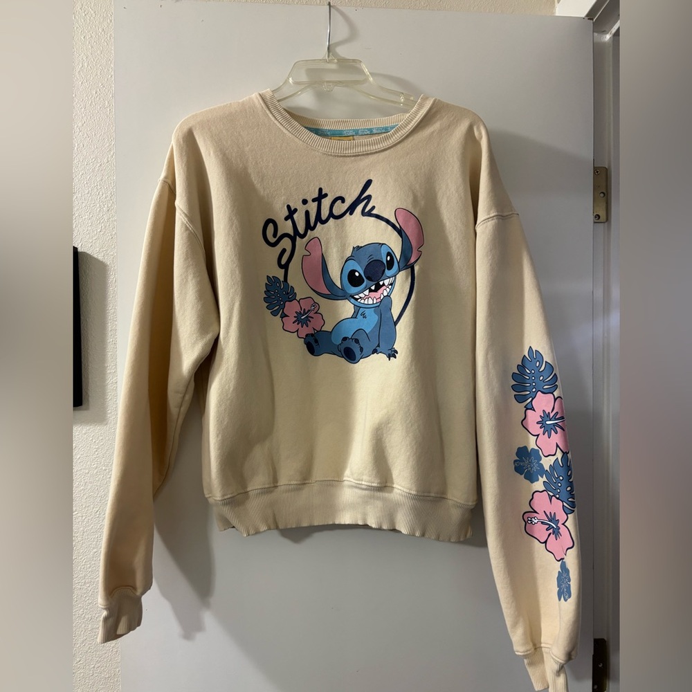 Stitch Graphic Sweatshirt with Floral Sleeves